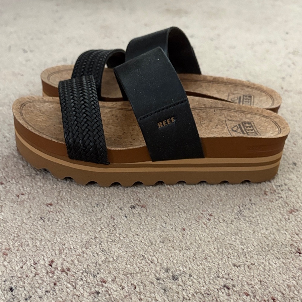 Reef Black and Cork Slide Sandals - Picture 2 of 6